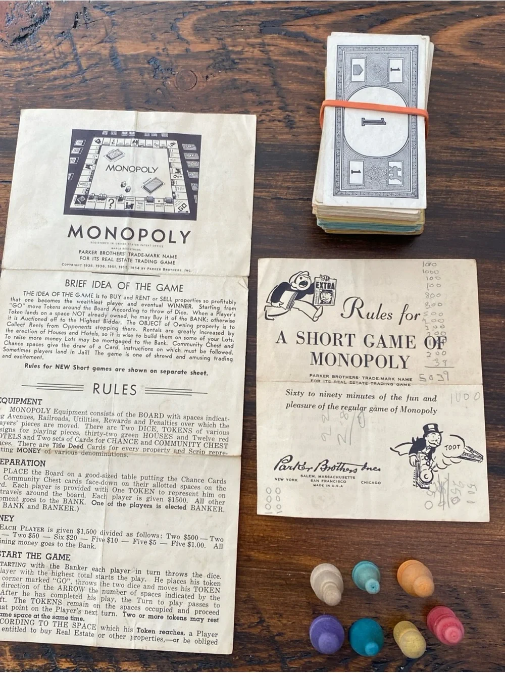Vintage Monopoly Wooden Hotels, Houses & Game Pieces & Cards - Multicolor